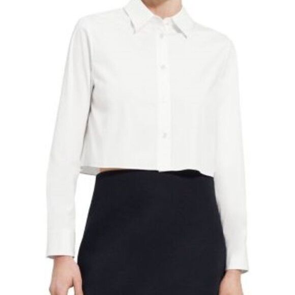 Theory Crop Classic Shirt Long Sleeve White Luxe Small NWT - Picture 1 of 2